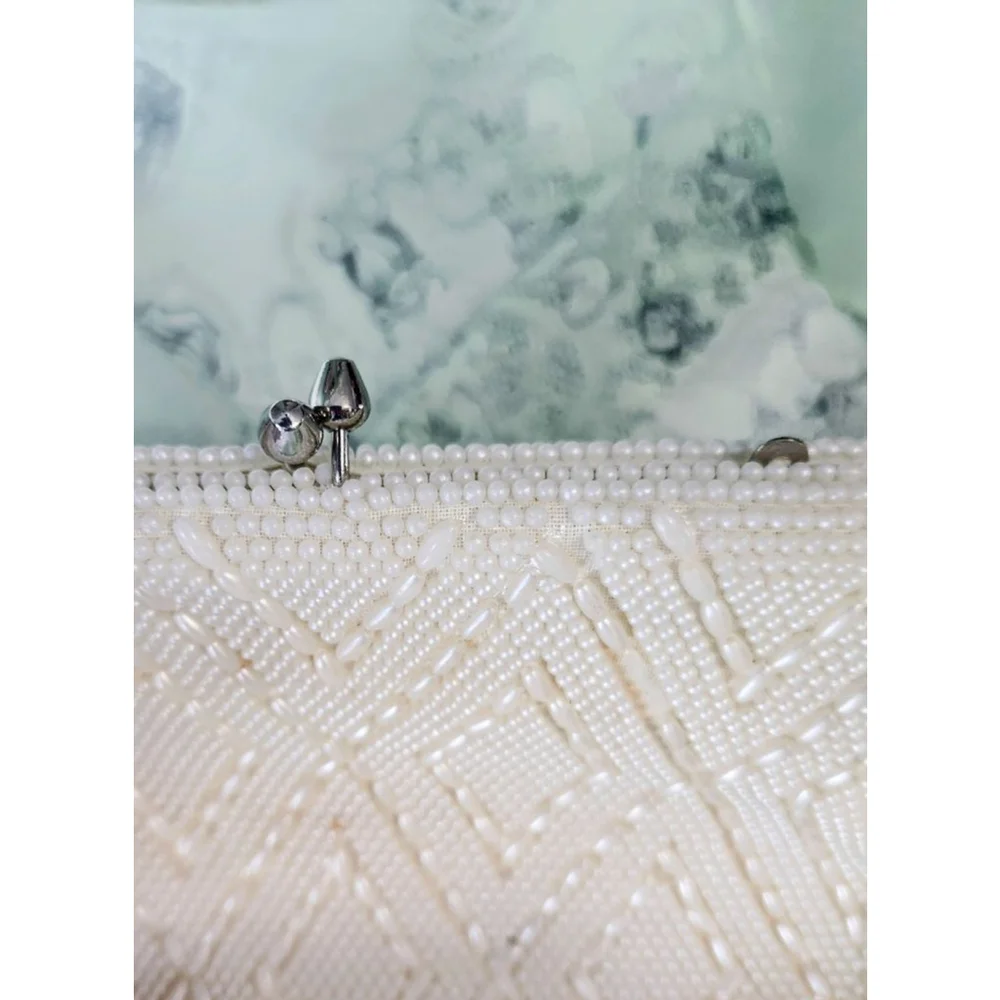 Vintage White Beaded Clutch